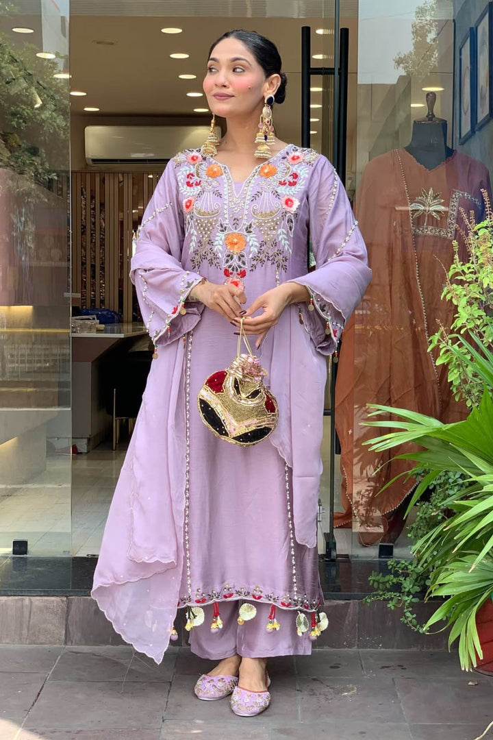 Lavender Chanderi Fabric Chic Readymade Salwar Suit