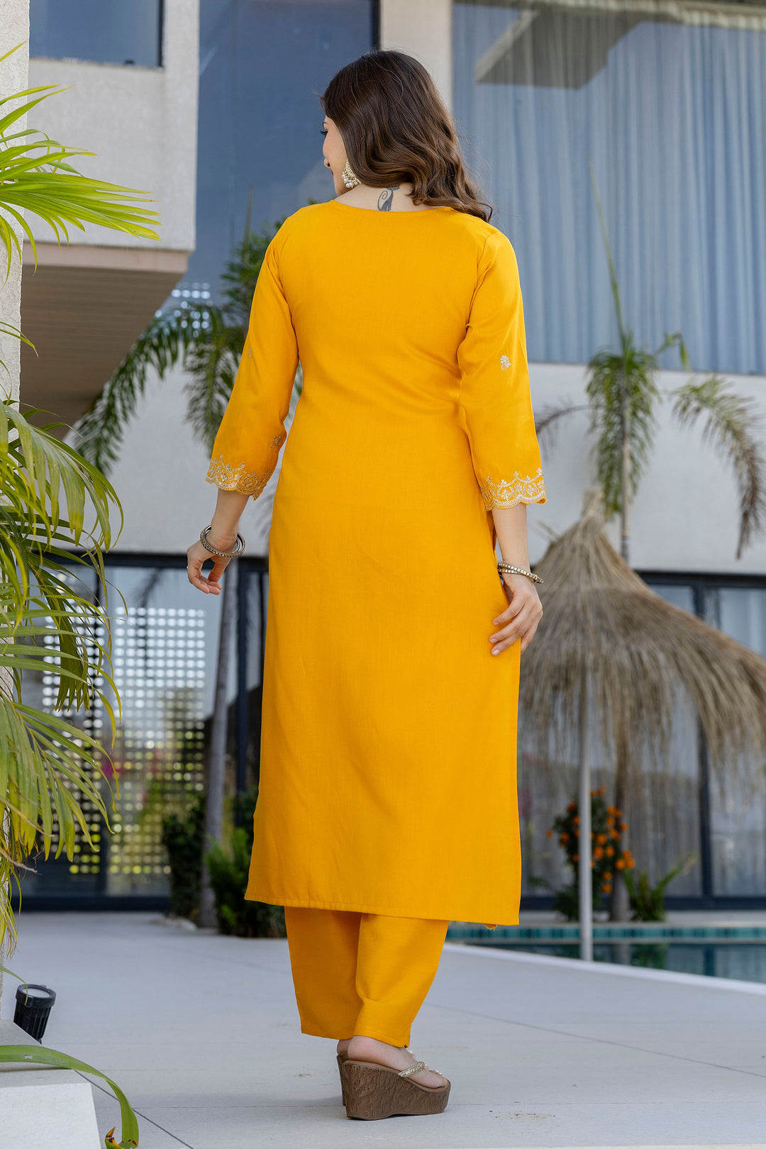 Chanderi Fabric Yellow Color Readymade Salwar Suit