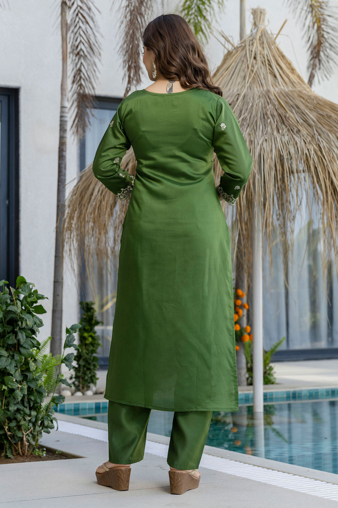 Chanderi Fabric Green Color Embroidered Readymade Salwar Suit
