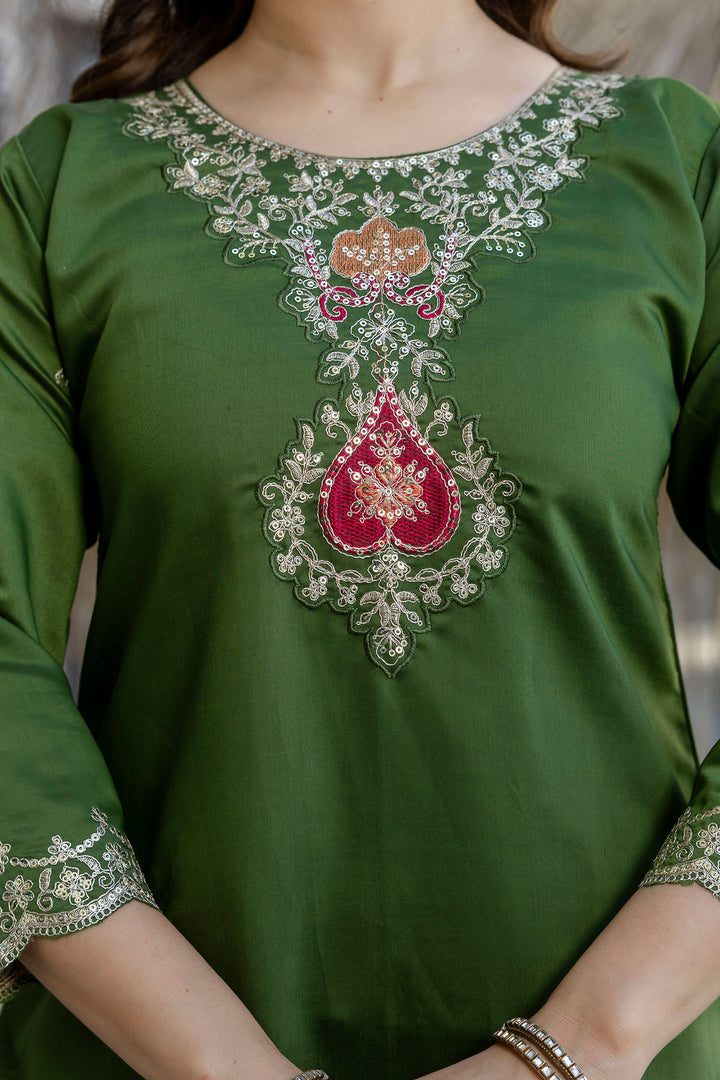Chanderi Fabric Green Color Embroidered Readymade Salwar Suit