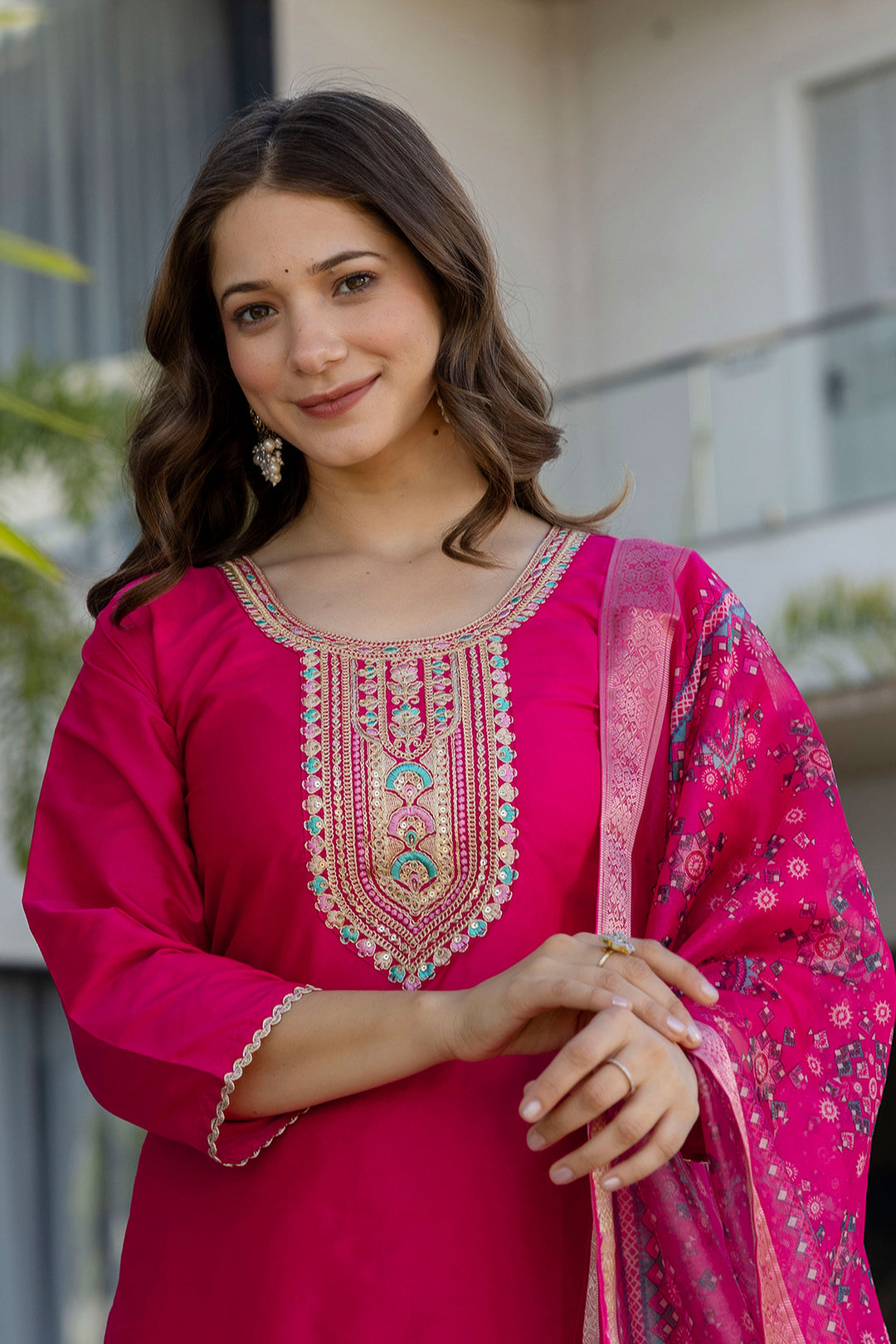 Graceful Cotton Rani Color Readymade Salwar Suit