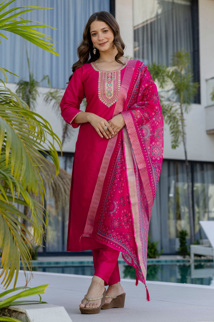 Graceful Cotton Rani Color Readymade Salwar Suit