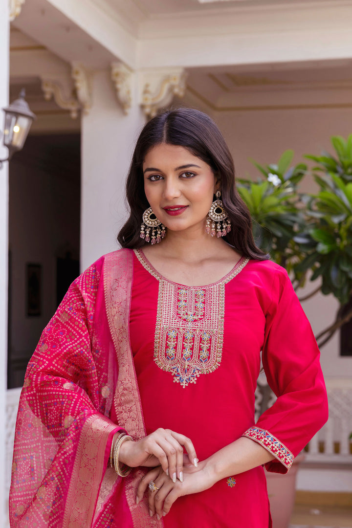 Rani Color Sober Readymade Salwar Suit In Viscose Fabric