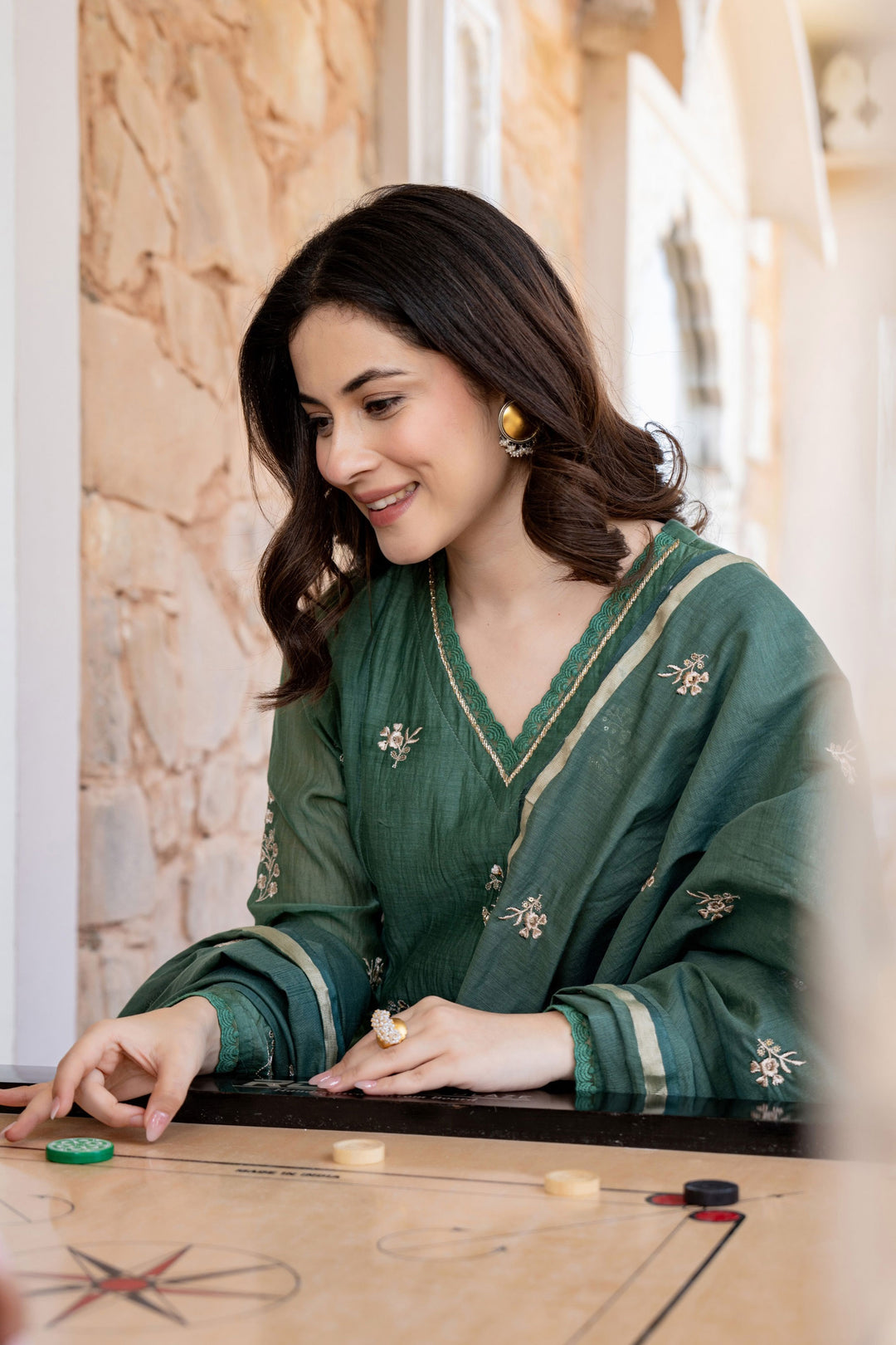 Trendy Green Chanderi Silk Readymade Salwar Suit