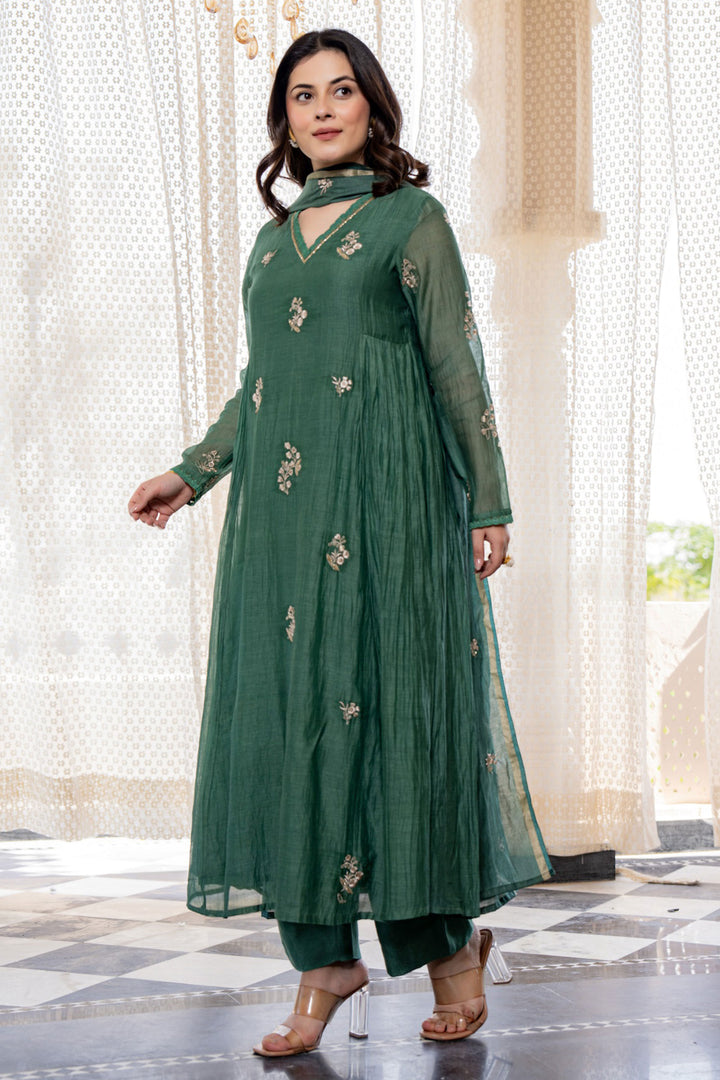 Trendy Green Chanderi Silk Readymade Salwar Suit