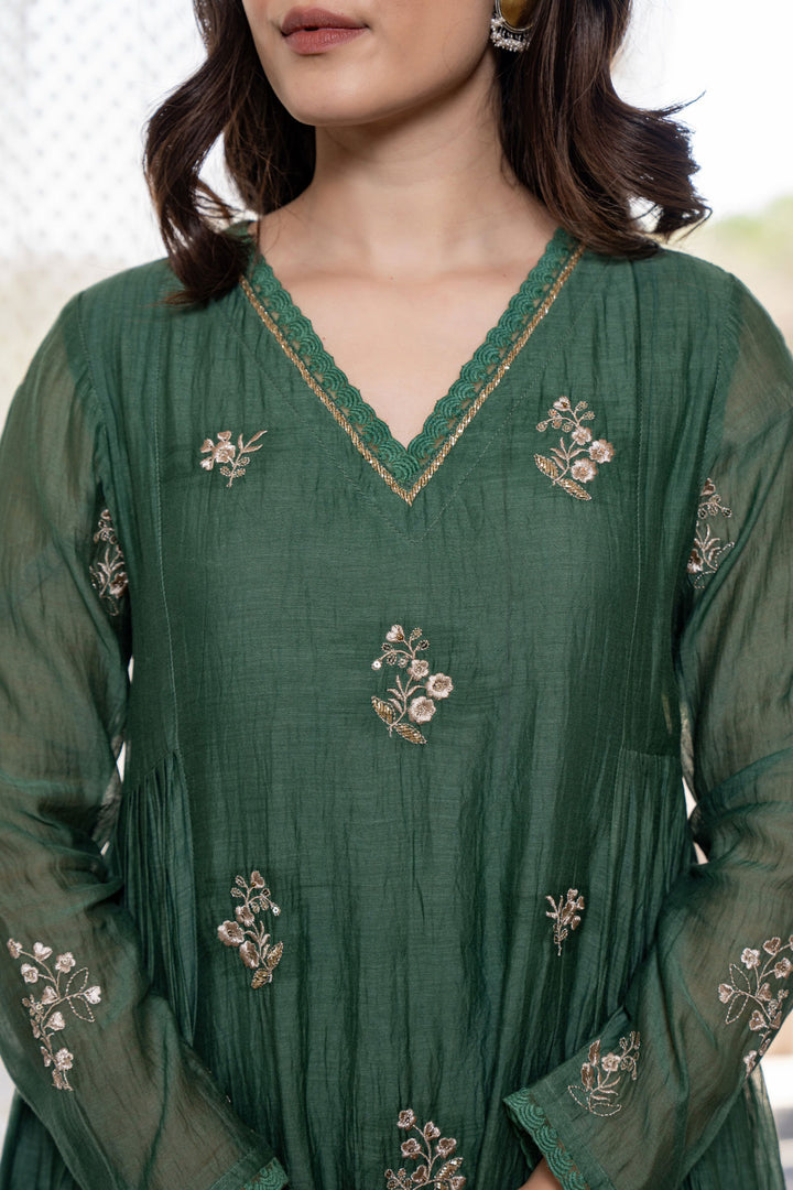 Trendy Green Chanderi Silk Readymade Salwar Suit