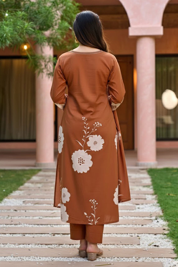 Attractive Muslin Fabric Brown Color Readymade Salwar Suit