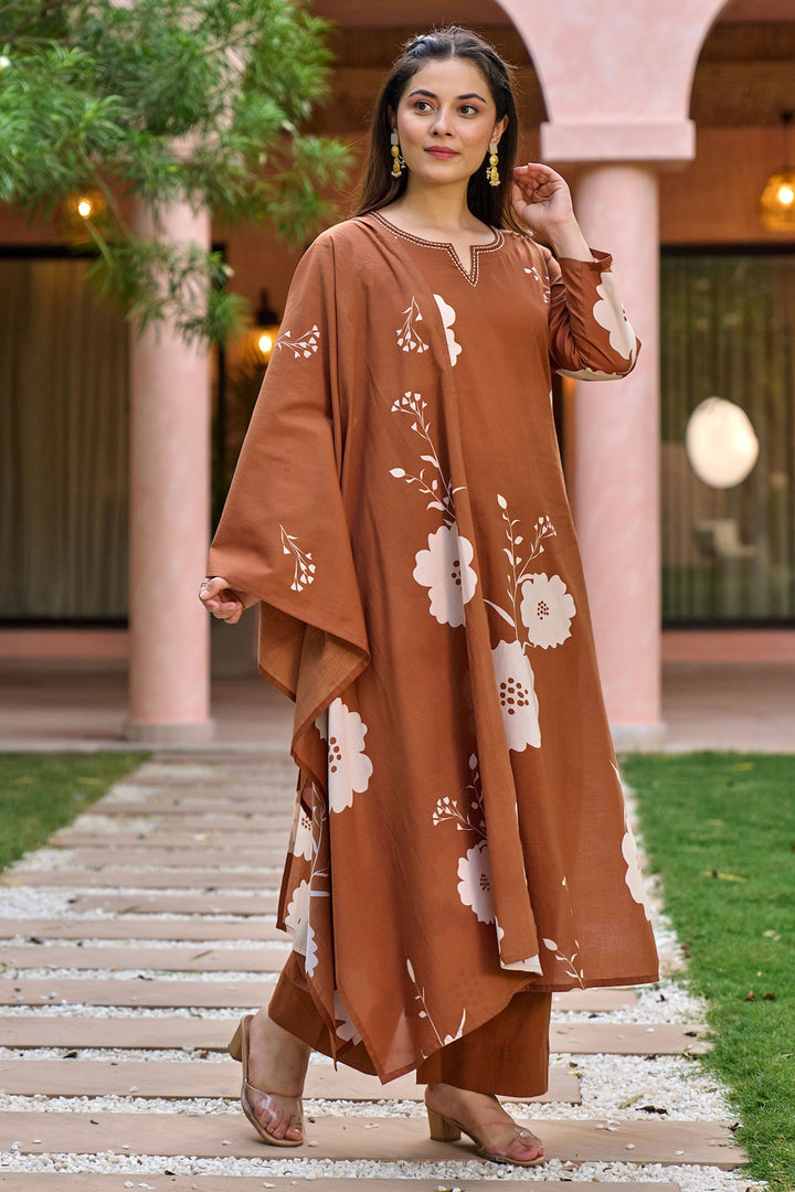 Attractive Muslin Fabric Brown Color Readymade Salwar Suit