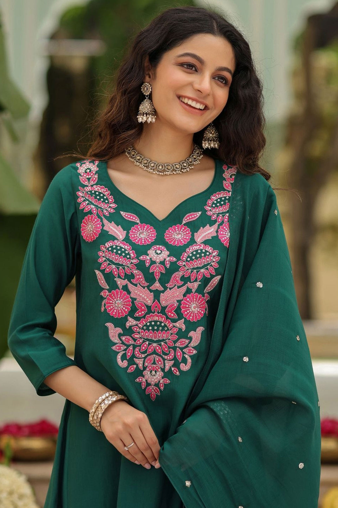 Green Color Stunning Viscose Readymade Salwar Suit