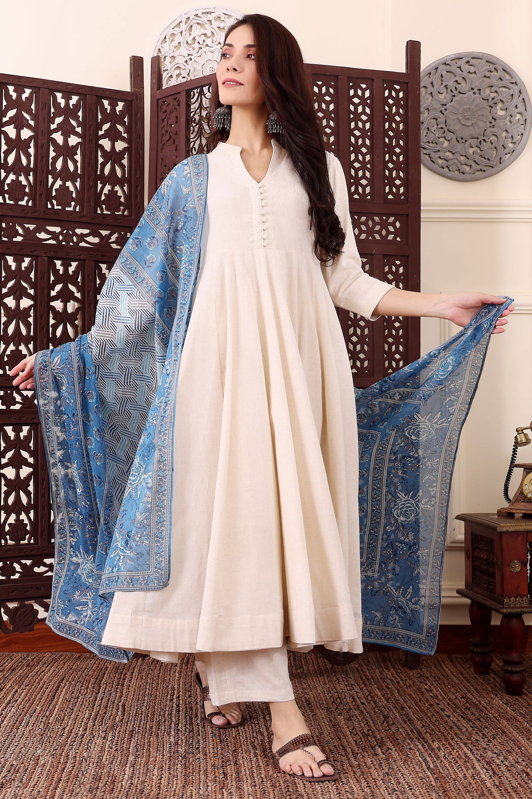 Cream Color Chanderi Silk Embroidered Readymade Salwar Suit