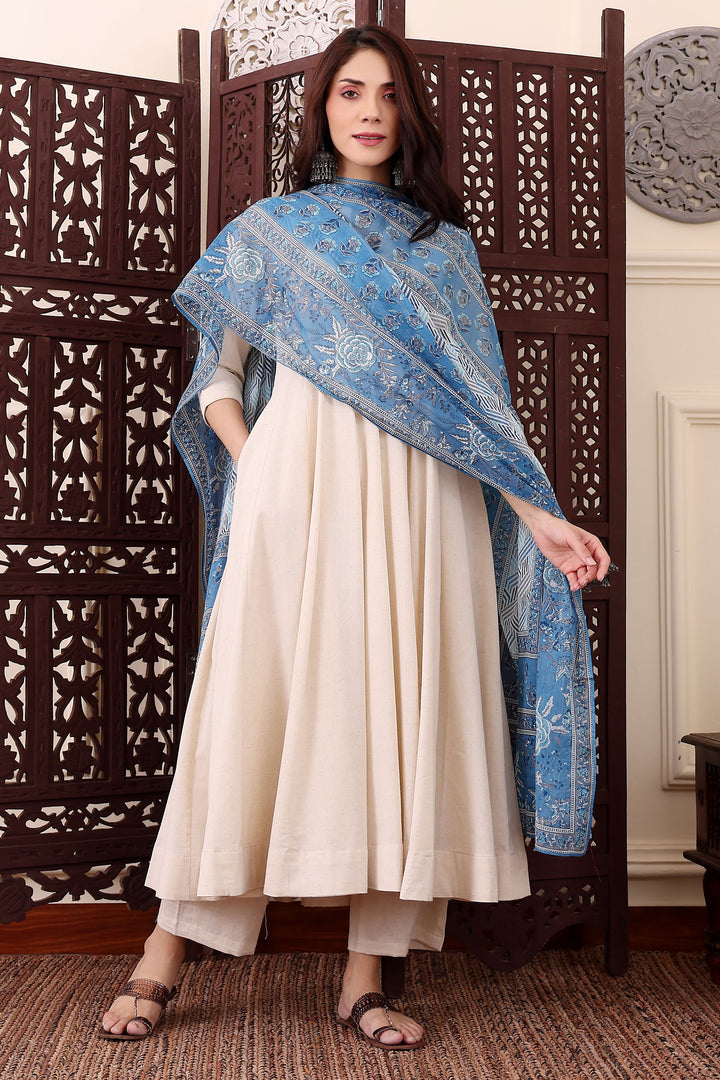Cream Color Chanderi Silk Embroidered Readymade Salwar Suit