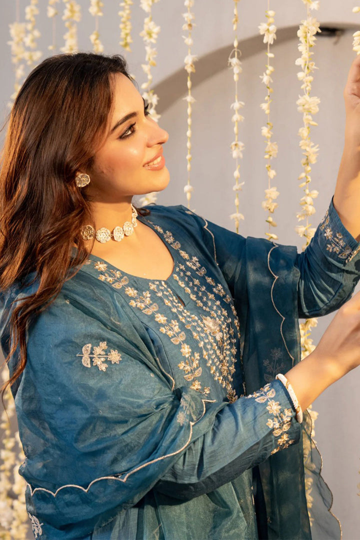 Chanderi Silk Teal Color Readymade Embroidered Salwar Suit