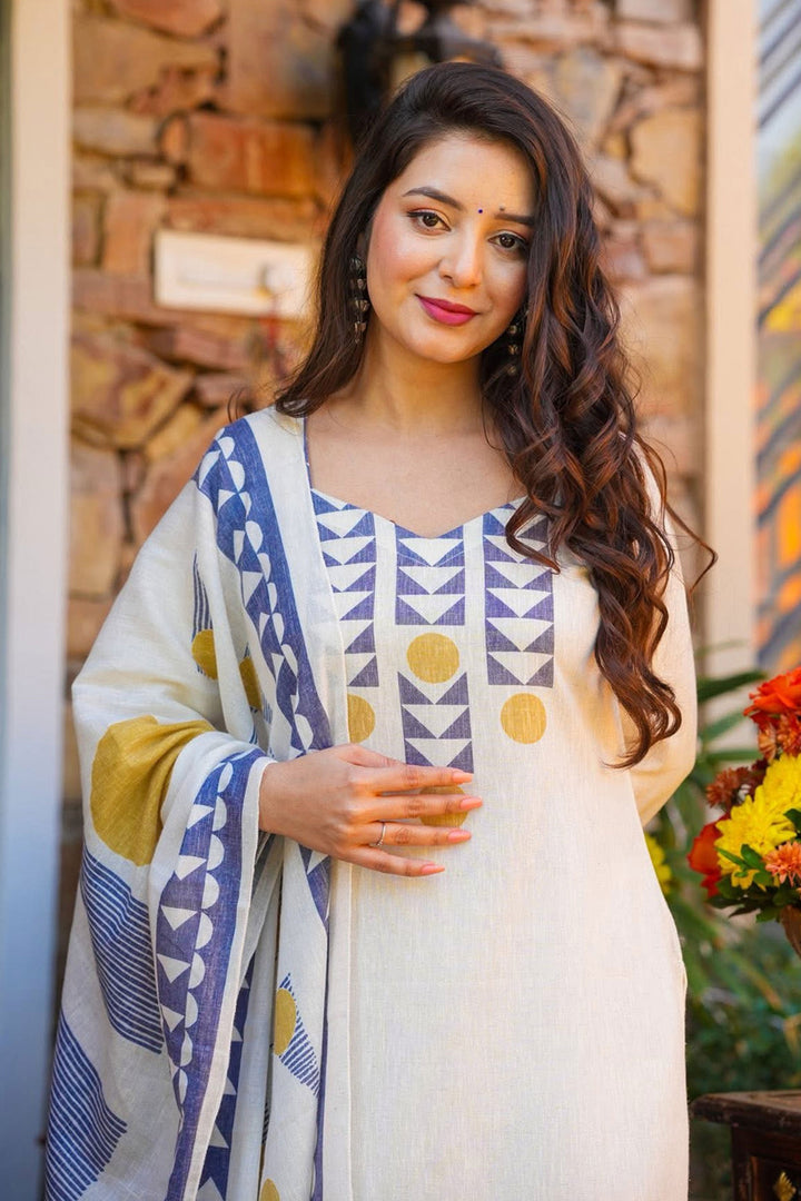 Beige Color Muslin Fabric Embroidered Readymade Salwar Suit