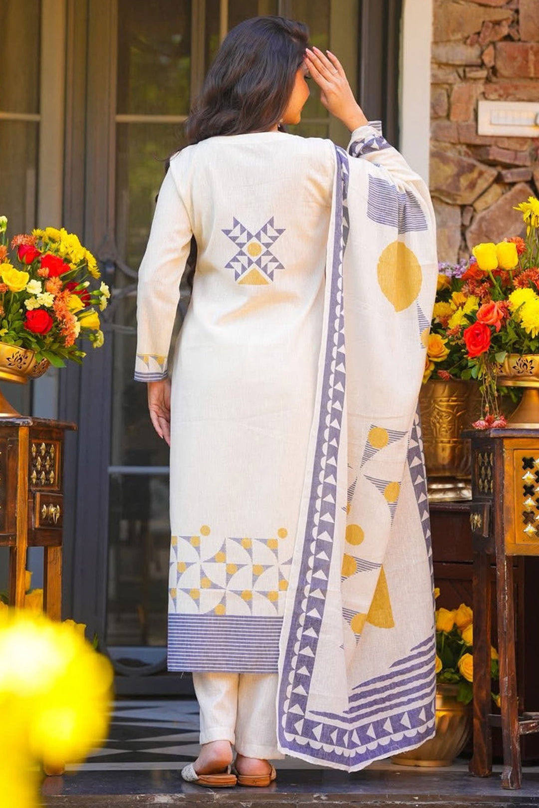 Beige Color Muslin Fabric Embroidered Readymade Salwar Suit