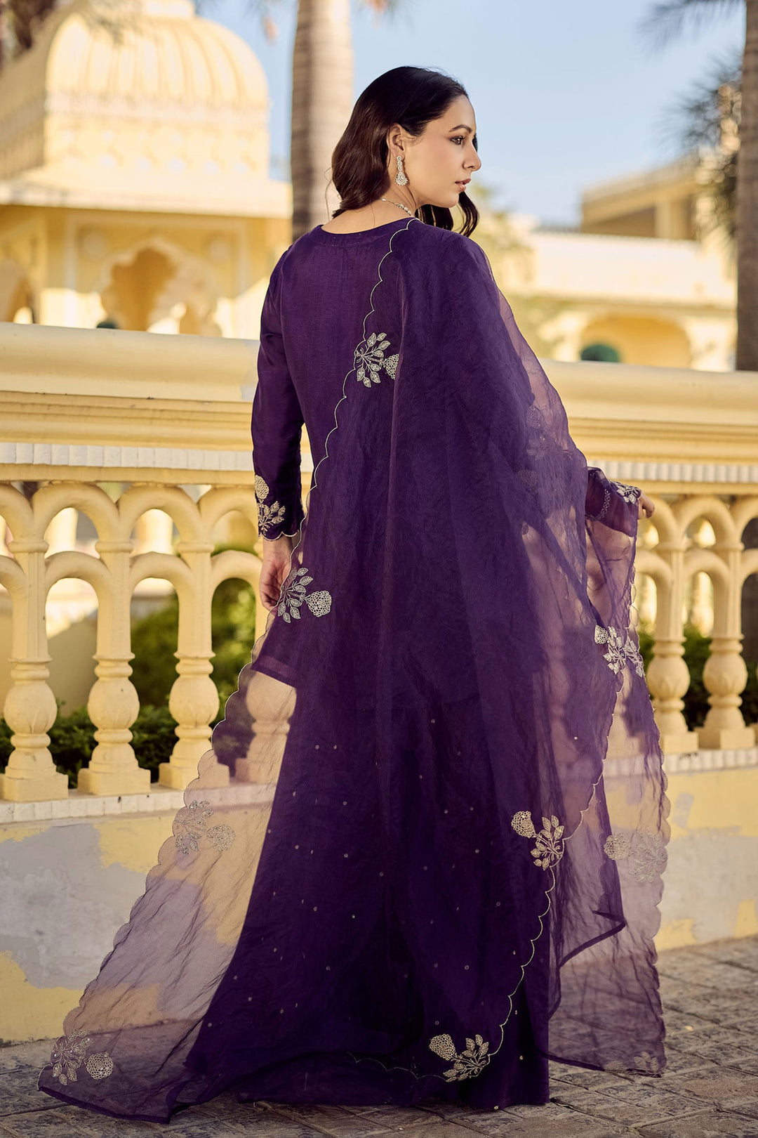 Chanderi Silk Fabric Purple Color Readymade Palazzo Suit