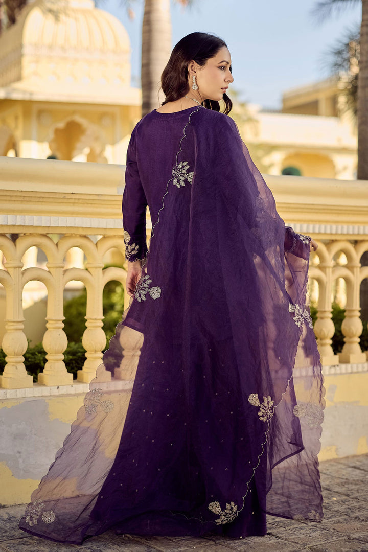 Chanderi Silk Fabric Purple Color Readymade Palazzo Suit