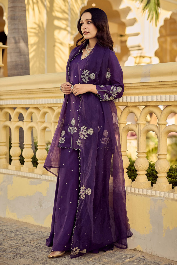 Chanderi Silk Fabric Purple Color Readymade Palazzo Suit