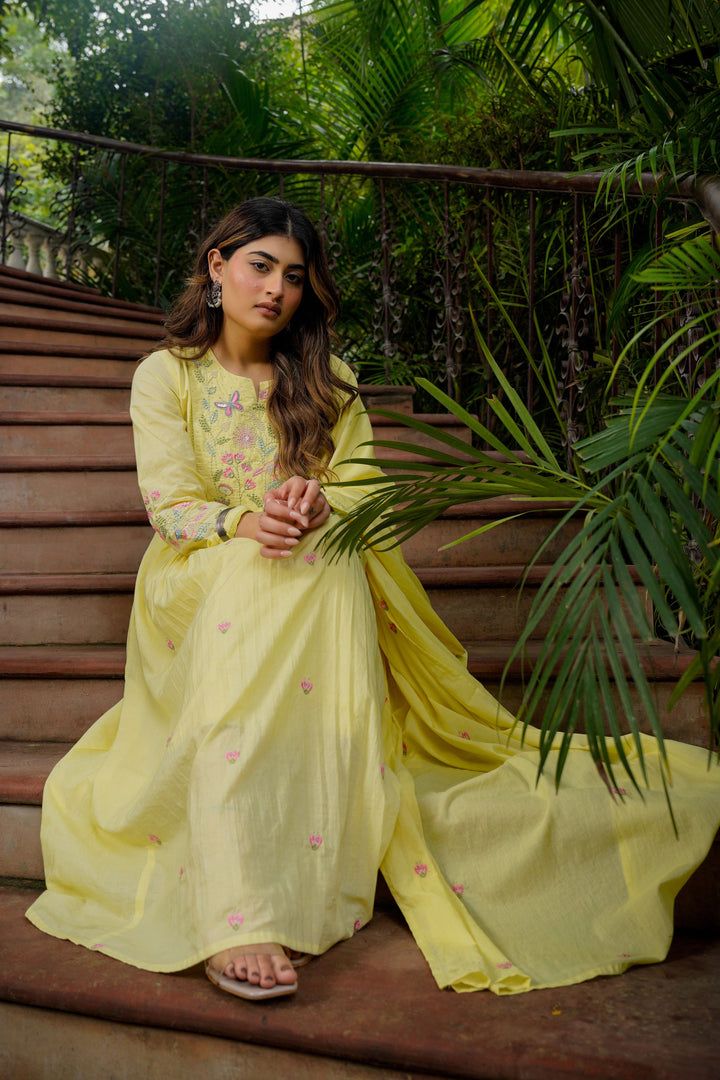 Chanderi Silk Fabric Readymade Salwar Suit In Yellow Color