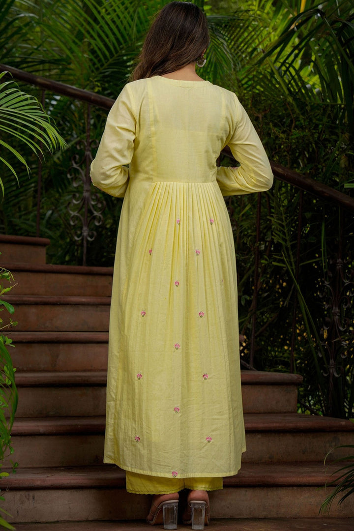 Chanderi Silk Fabric Readymade Salwar Suit In Yellow Color