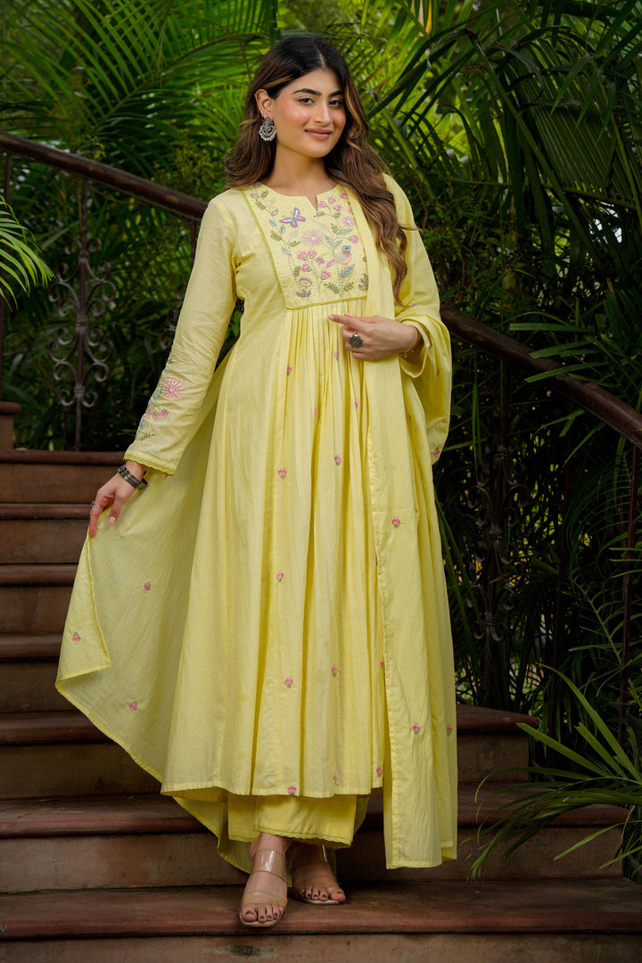 Chanderi Silk Fabric Readymade Salwar Suit In Yellow Color