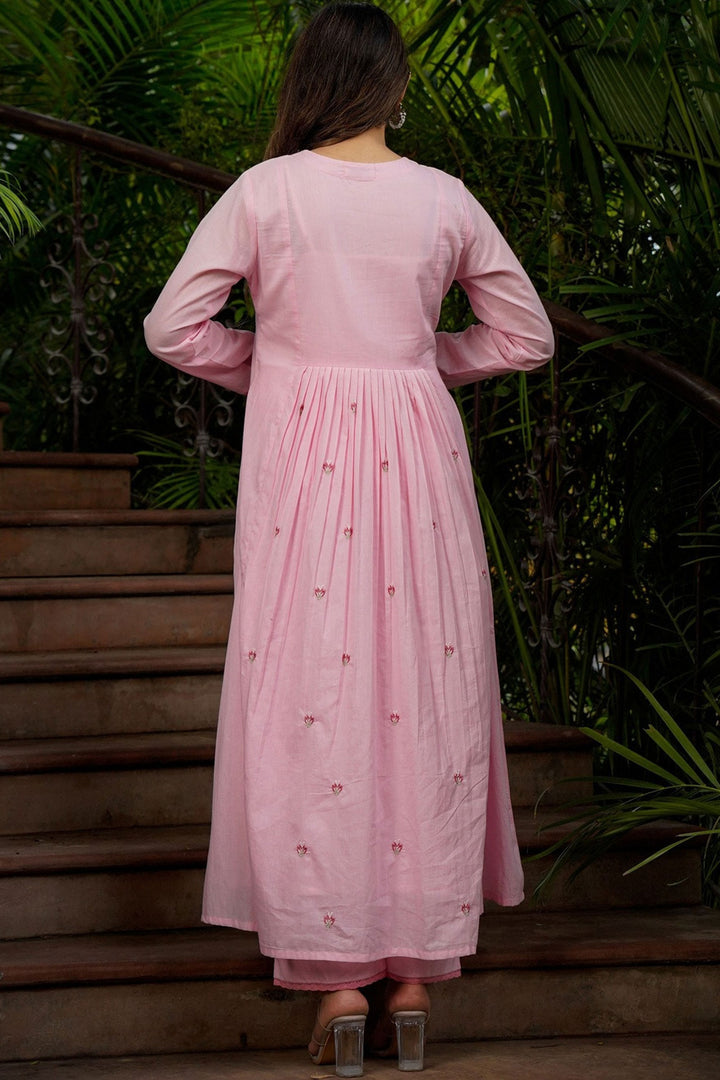 Pink Color Chanderi Silk Fabric Readymade Salwar Suit