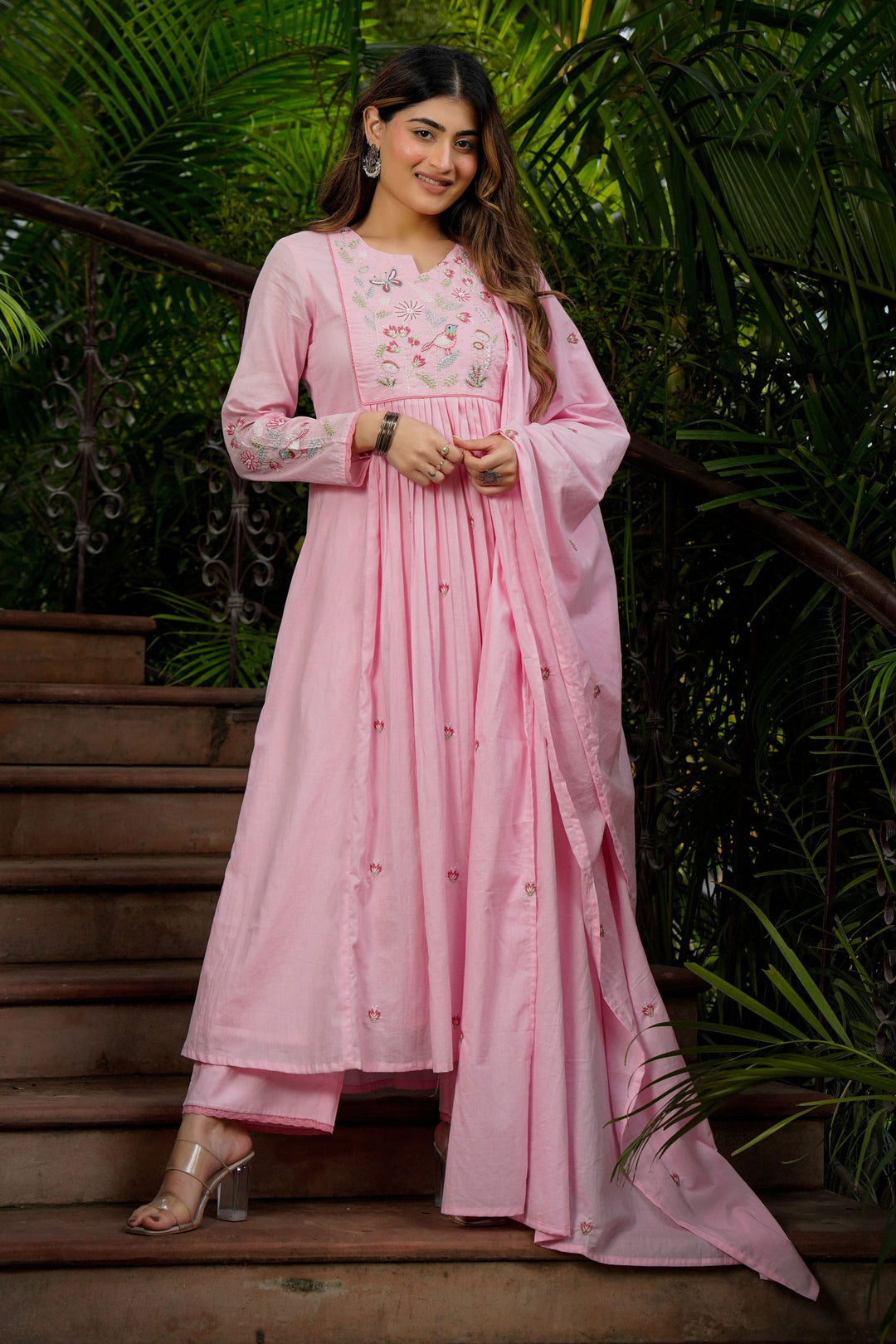 Pink Color Chanderi Silk Fabric Readymade Salwar Suit