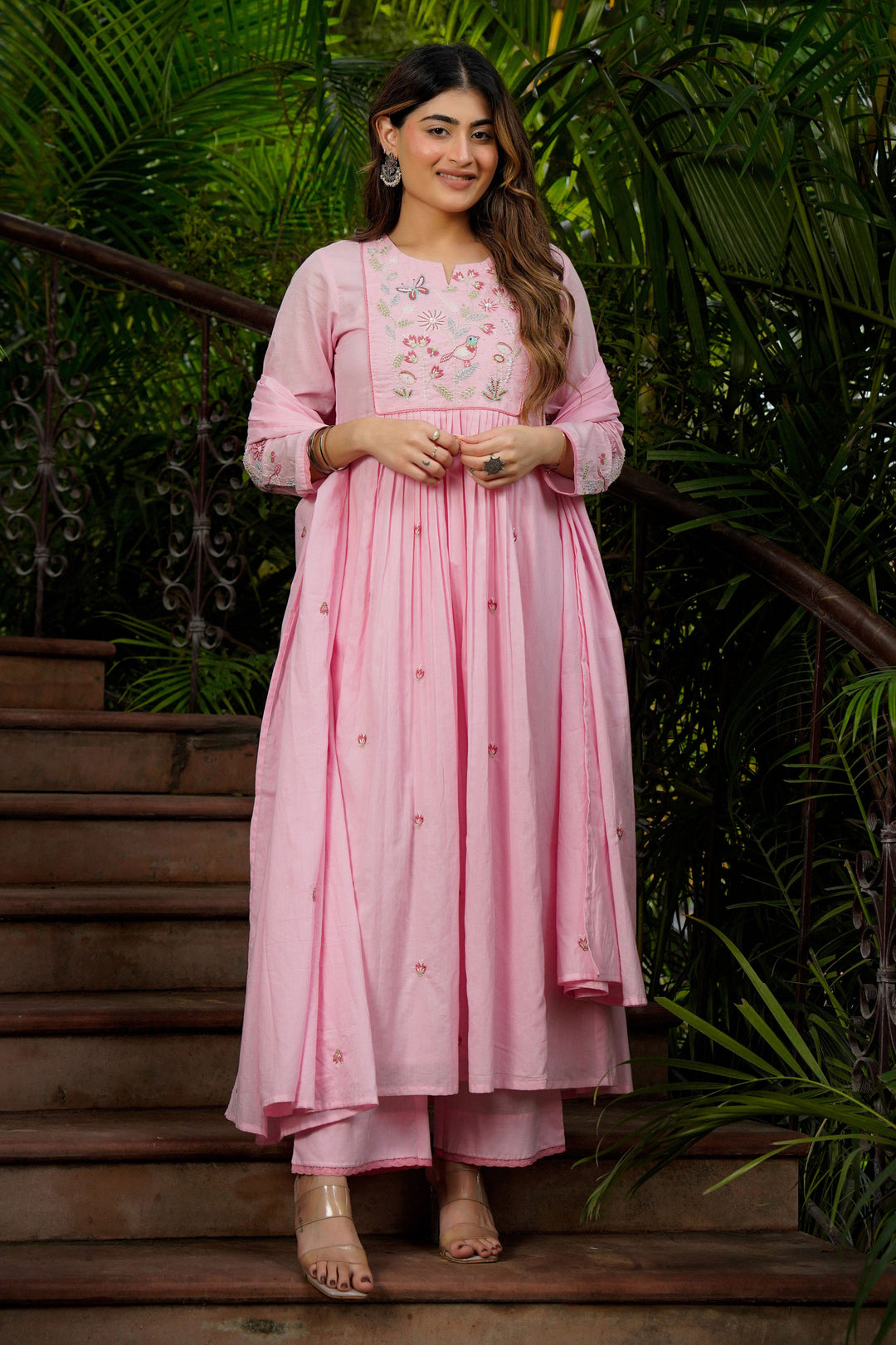Pink Color Chanderi Silk Fabric Readymade Salwar Suit