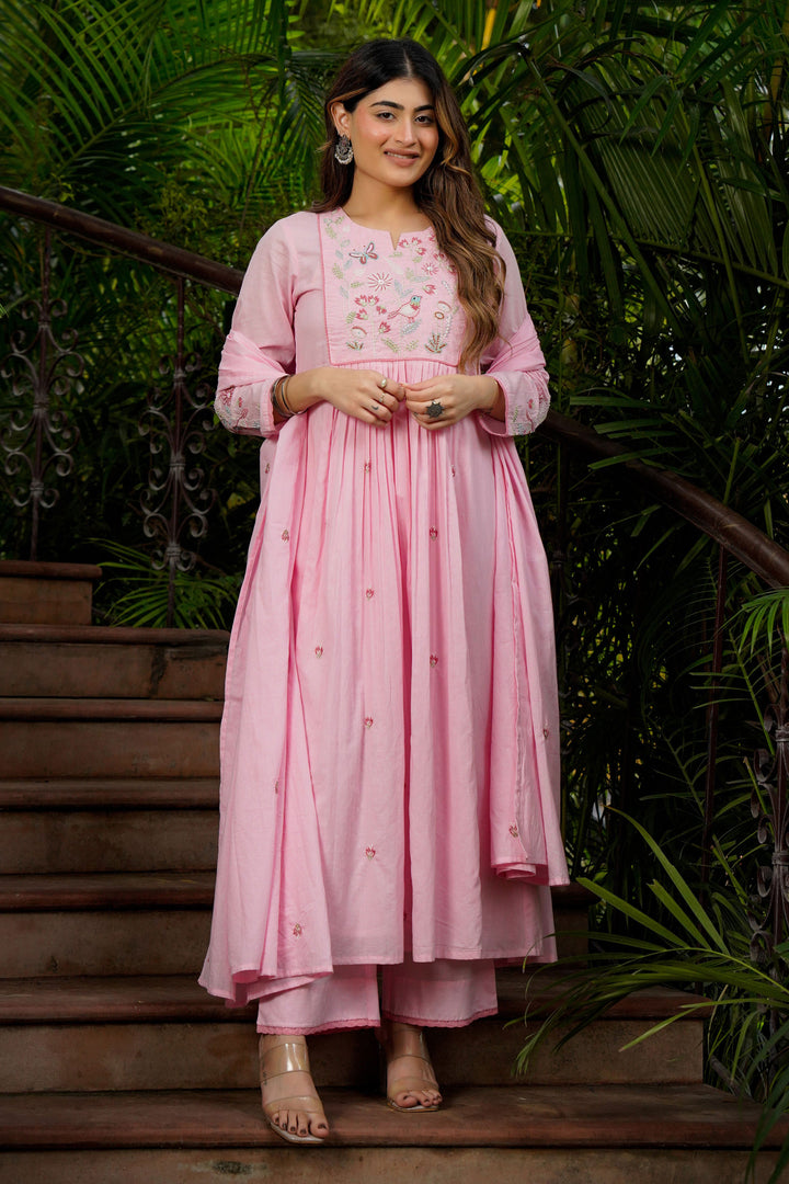Pink Color Chanderi Silk Fabric Readymade Salwar Suit