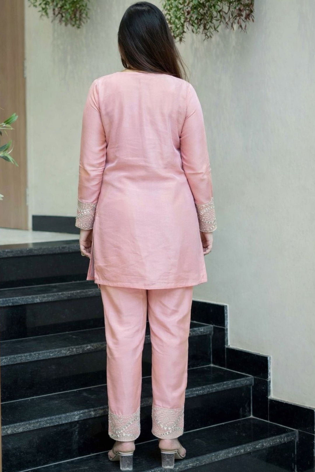Art Silk Fabric Pink Color Readymade Top With Bottom