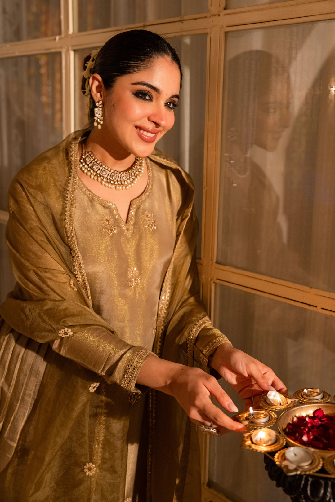 Beige Color Chanderi Embroidered Readymade Salwar Suit