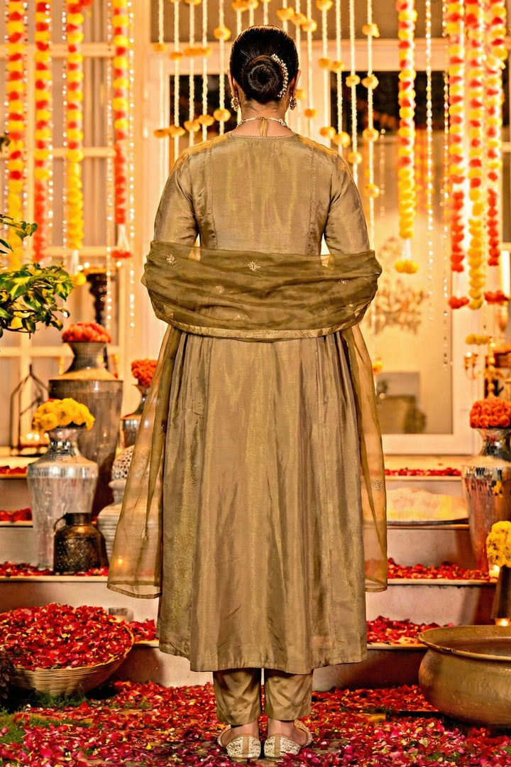 Beige Color Chanderi Embroidered Readymade Salwar Suit