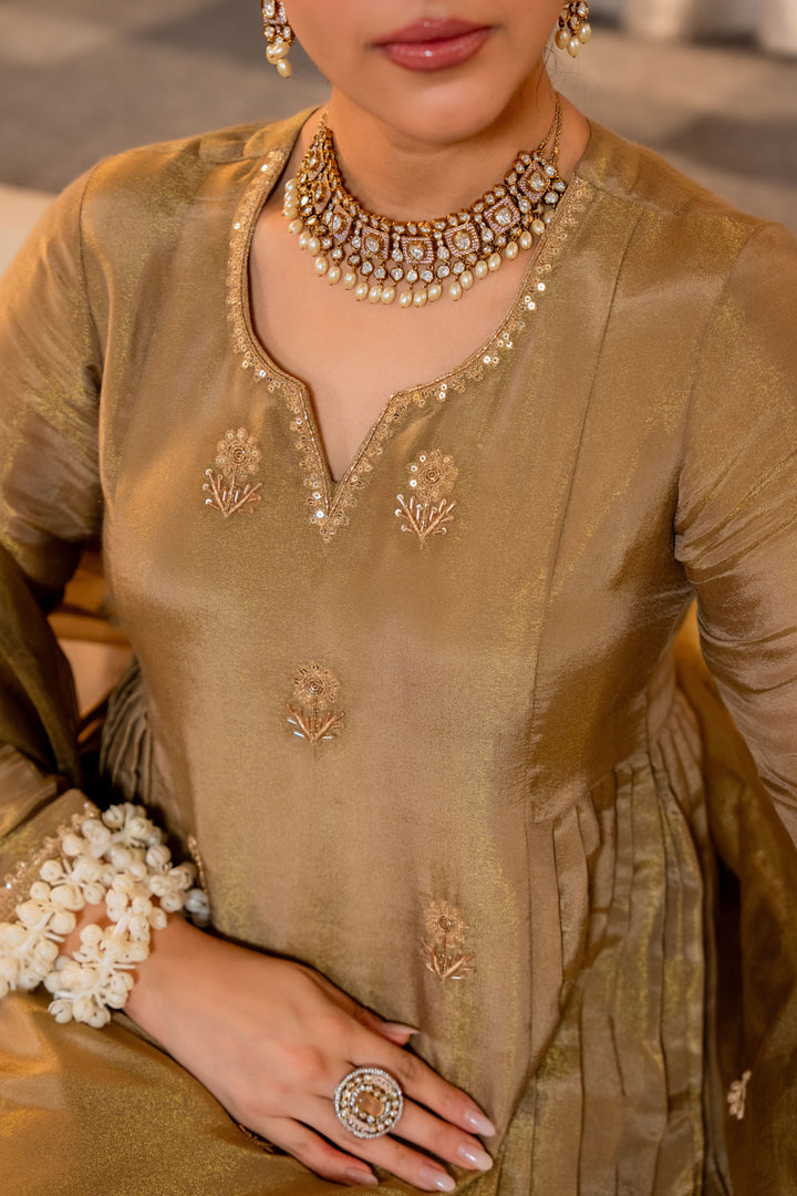 Beige Color Chanderi Embroidered Readymade Salwar Suit