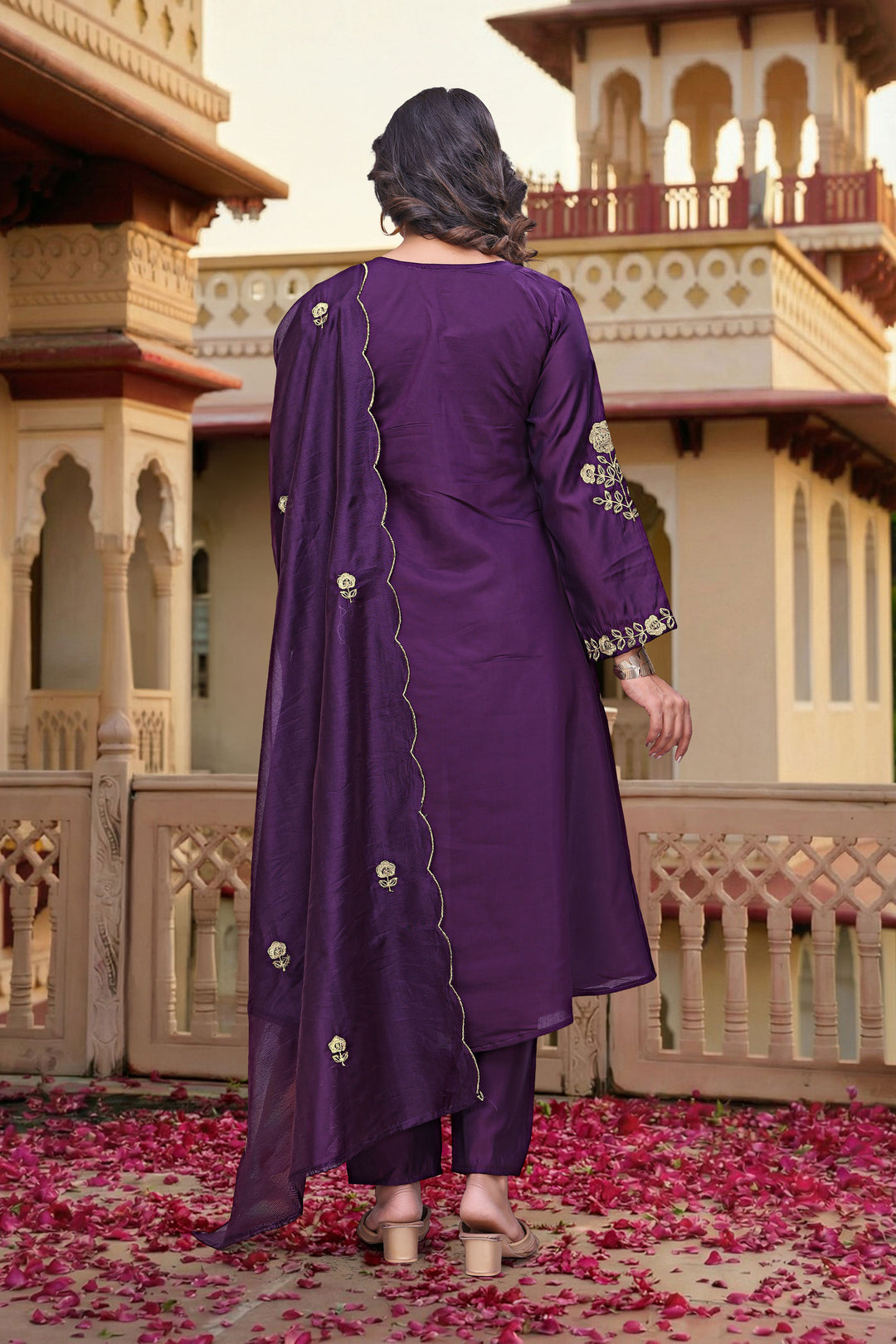 Purple Color Chanderi Silk Fabric Readymade Salwar Suit