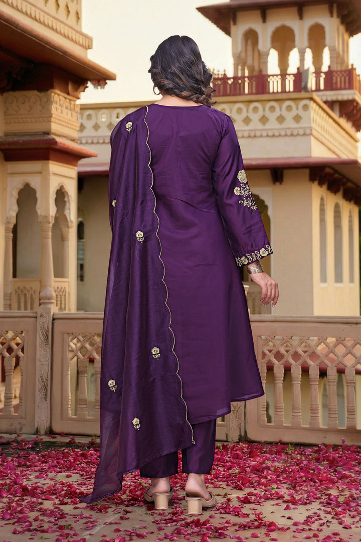 Purple Color Chanderi Silk Fabric Readymade Salwar Suit