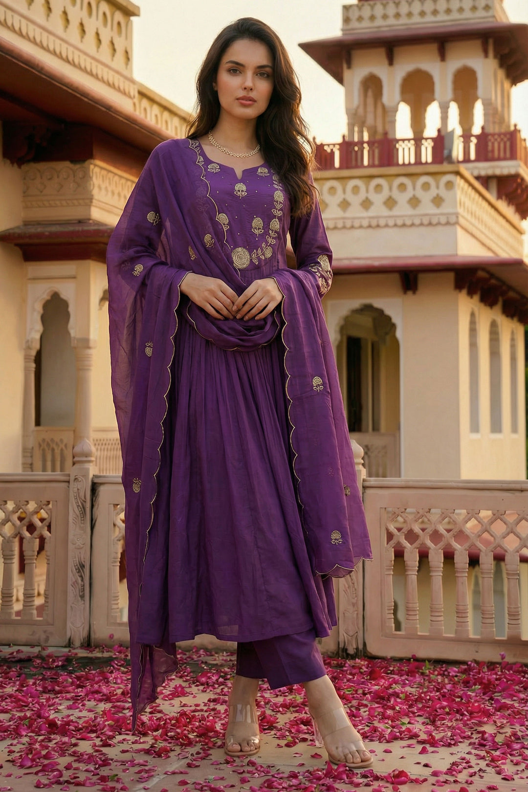 Purple Color Chanderi Silk Fabric Readymade Salwar Suit