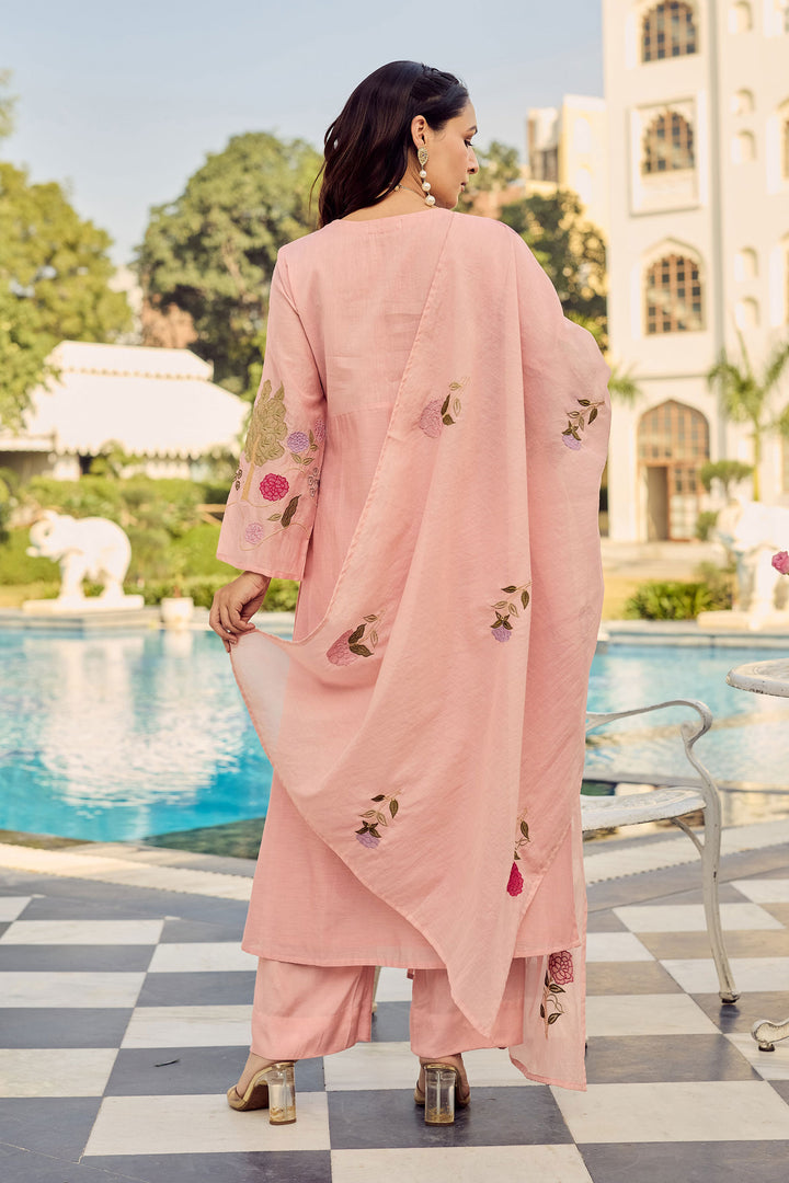 Peach Color Chanderi Silk Fabric Readymade Salwar Suit