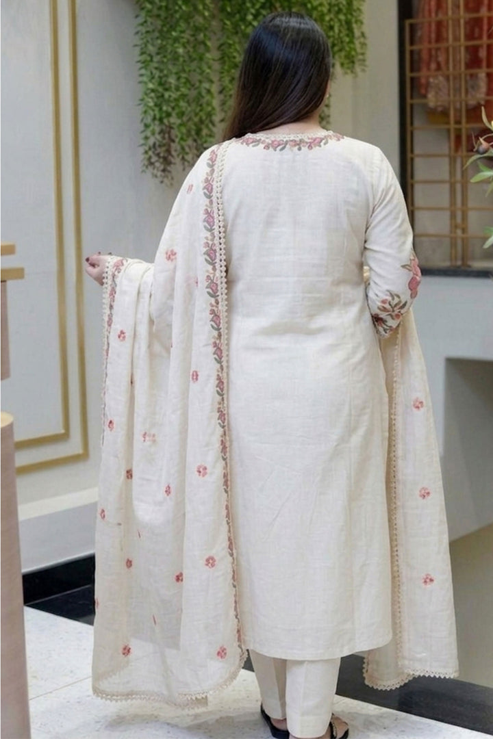 Cream Color Embroidered Readymade Cotton Salwar Suit