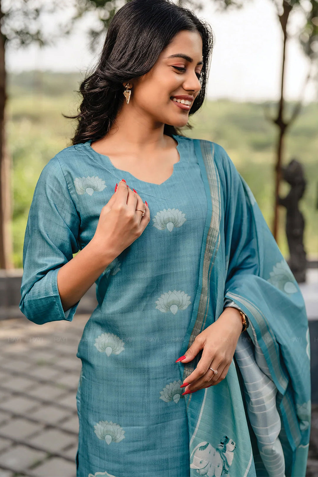Teal Color Cotton Printed Readymade Salwar Suit