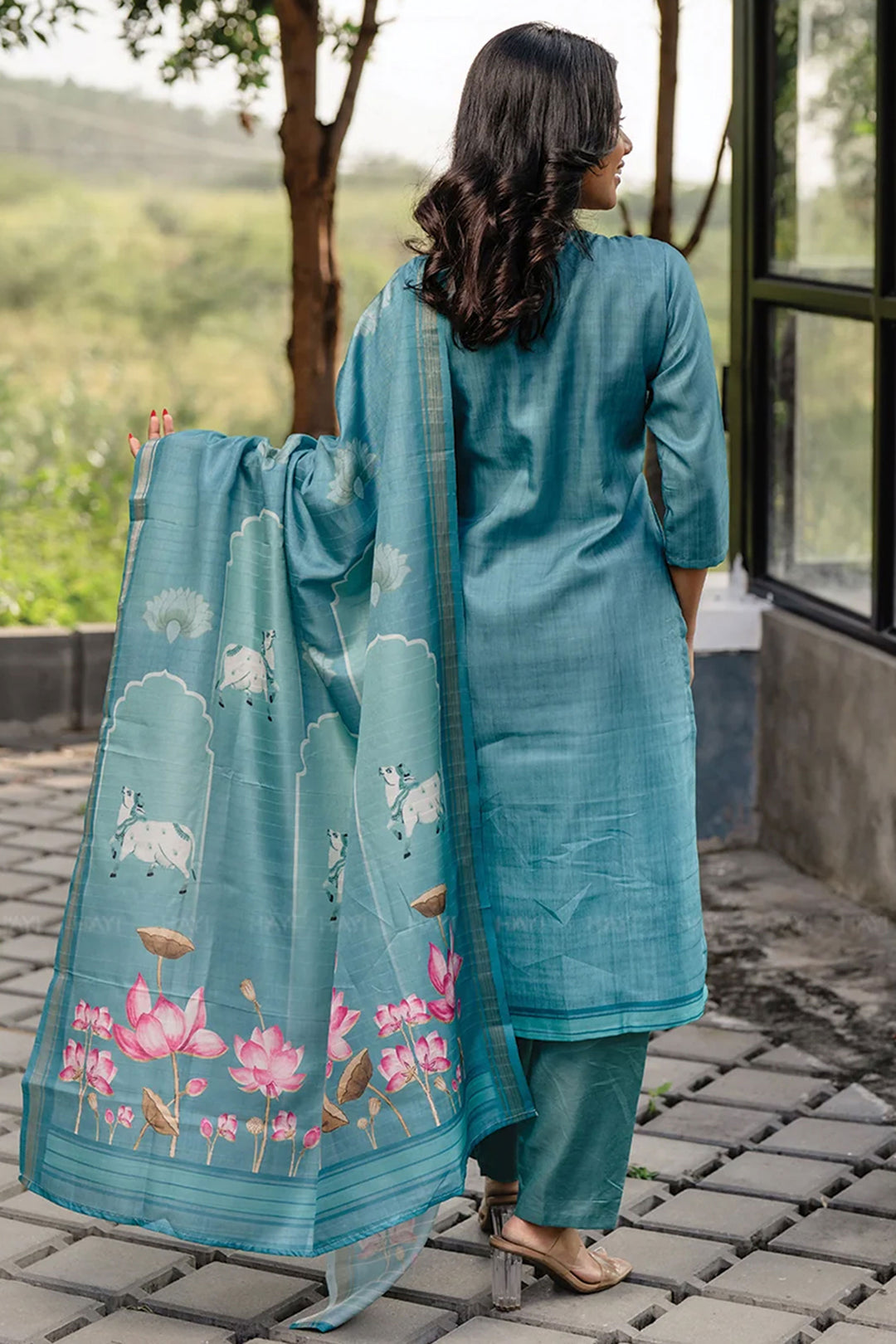 Teal Color Cotton Printed Readymade Salwar Suit