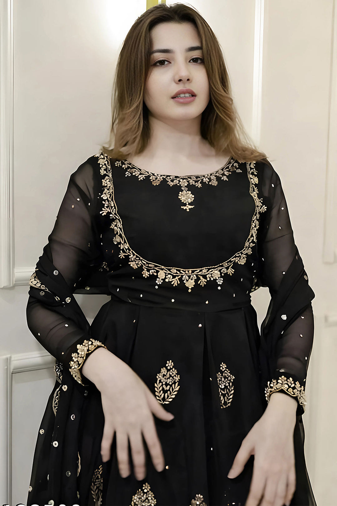 Black Georgette Fabric Engaging Readymade Top With Dupatta