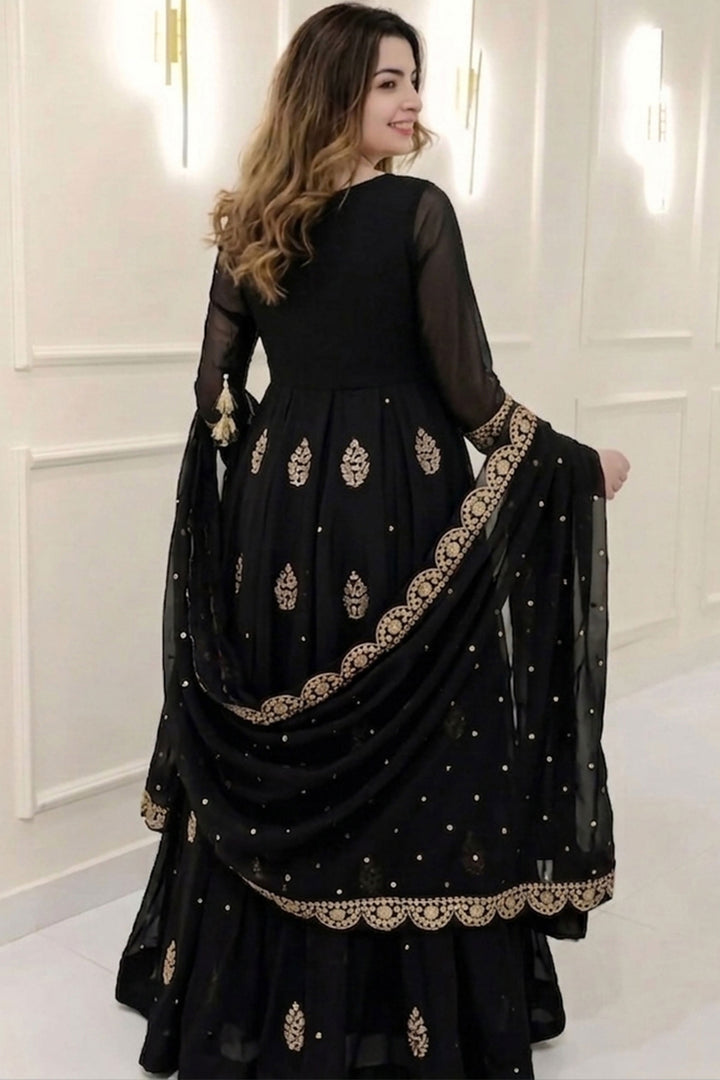 Black Georgette Fabric Engaging Readymade Top With Dupatta