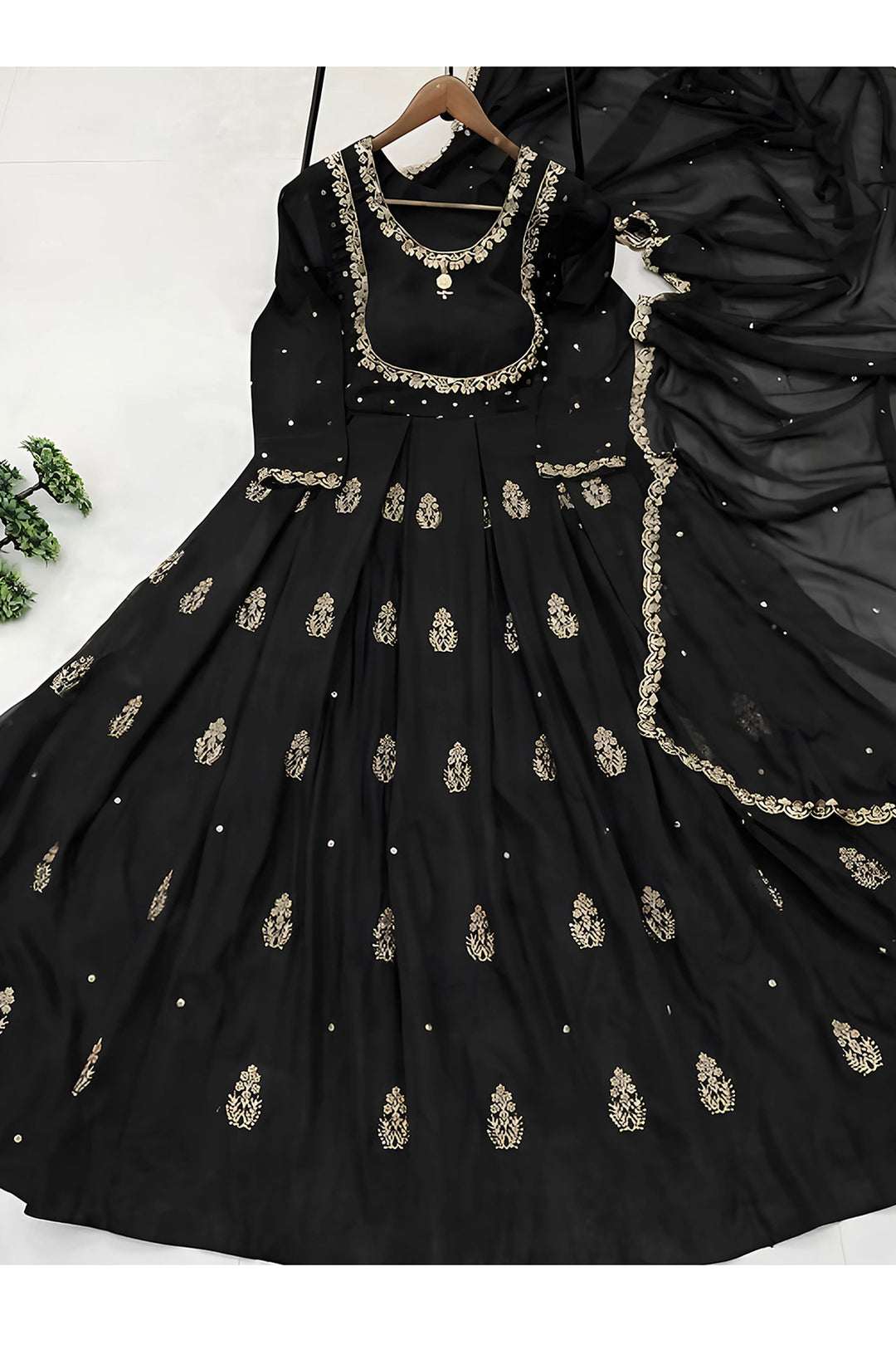 Black Georgette Fabric Engaging Readymade Top With Dupatta