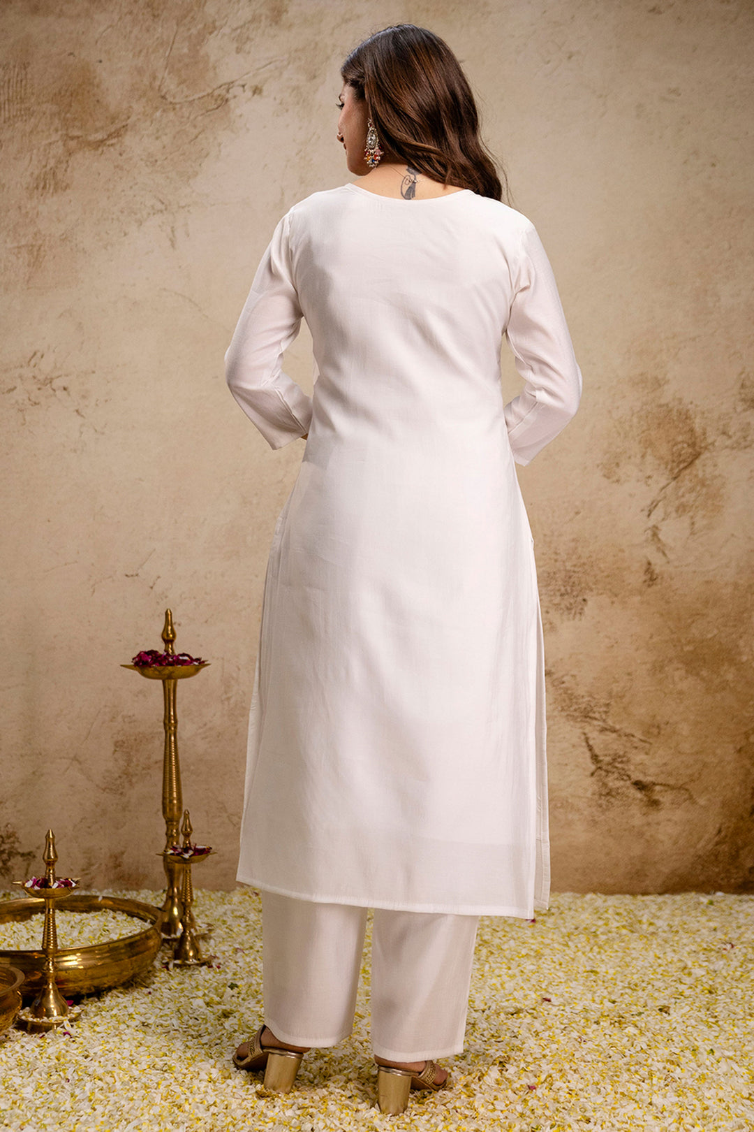 White Color Sober Readymade Salwar Suit In Fancy Fabric