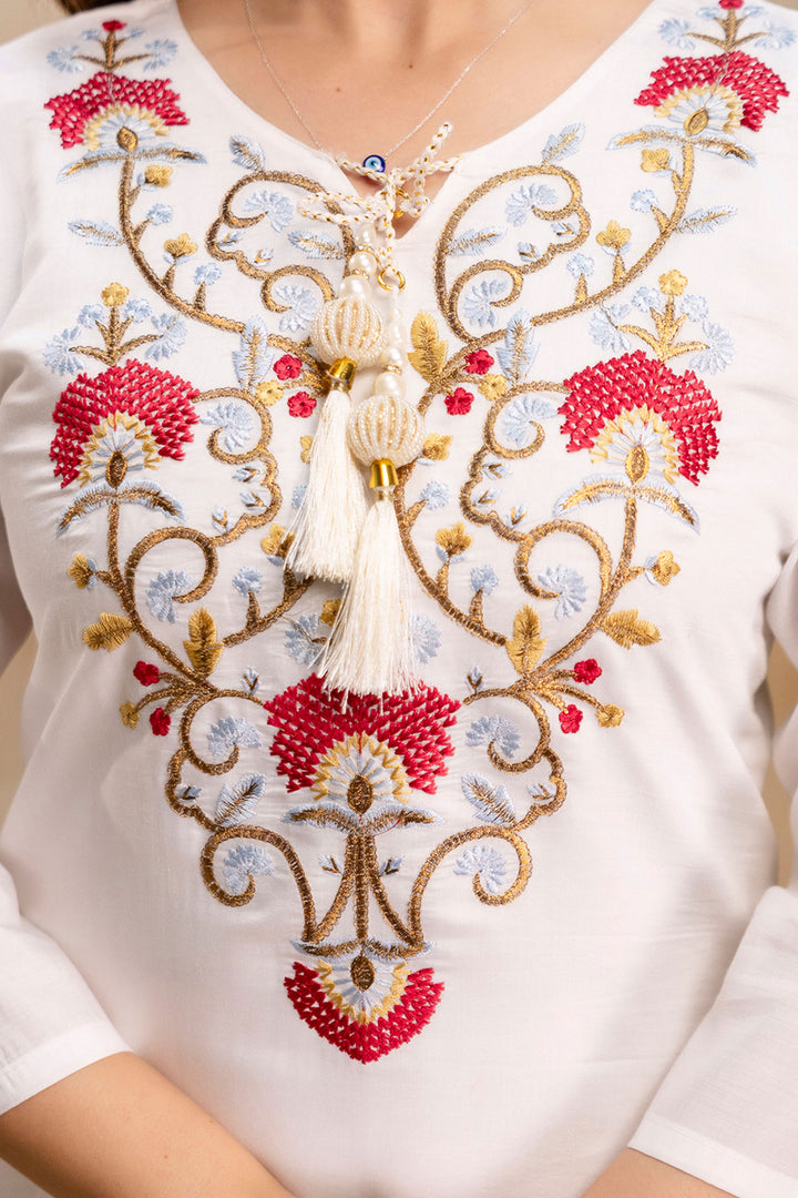 White Color Sober Readymade Salwar Suit In Fancy Fabric