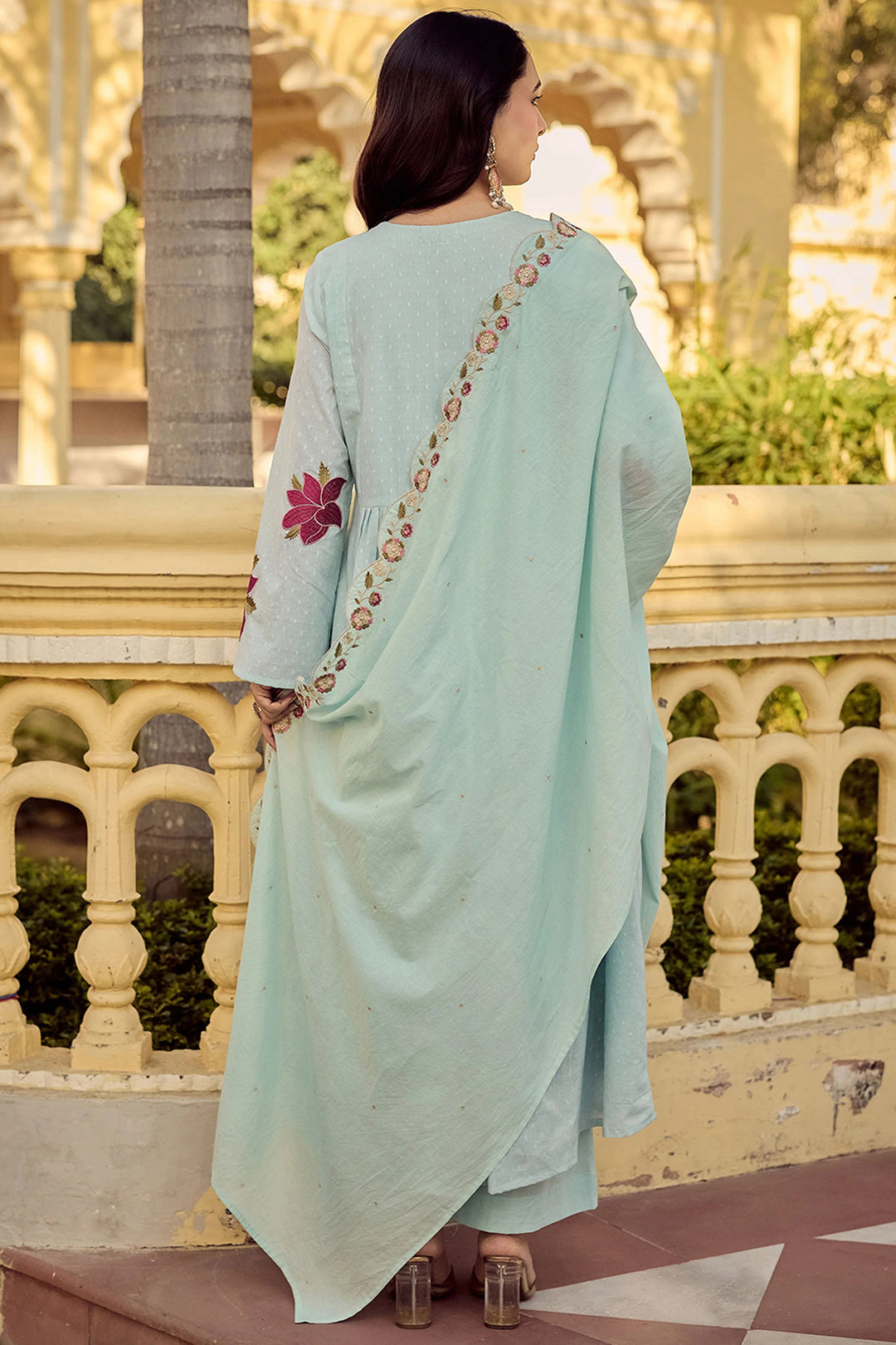 Creative Sea Green Color Cotton Readymade Embroidered Salwar Suit