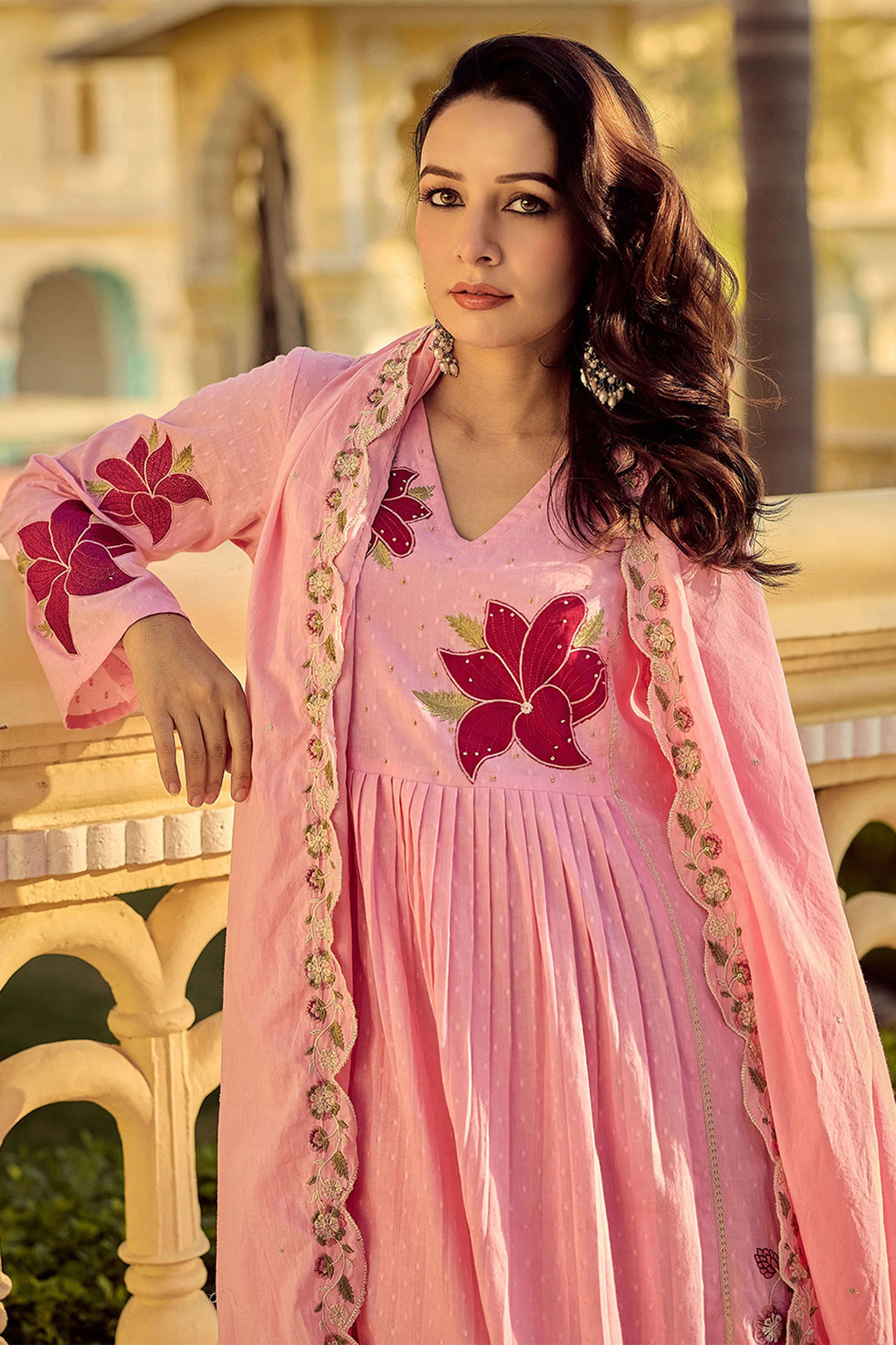 Excellent Cotton Peach Color Readymade Embroidered Salwar Suit