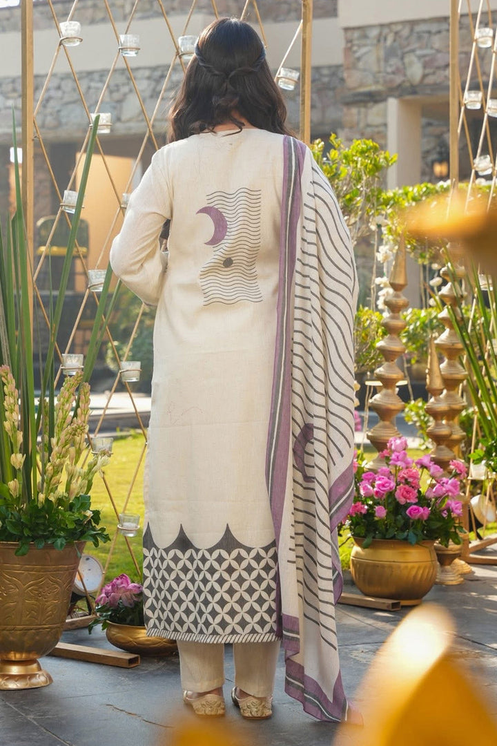 Cream Color Muslin Fabric Printed Readymade Salwar Suit