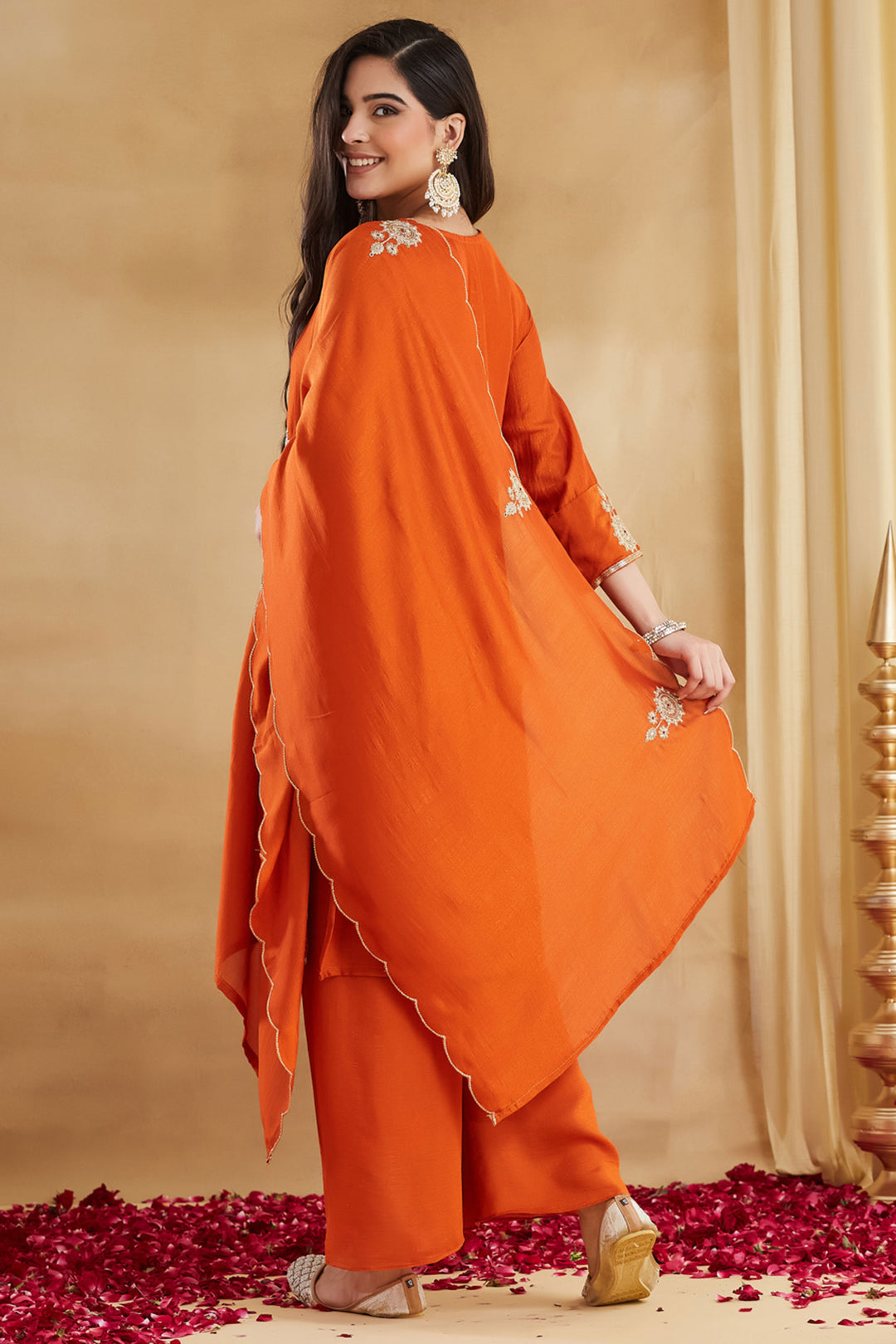 Vichitra Silk Orange Color Attractive Readymade Salwar Suit