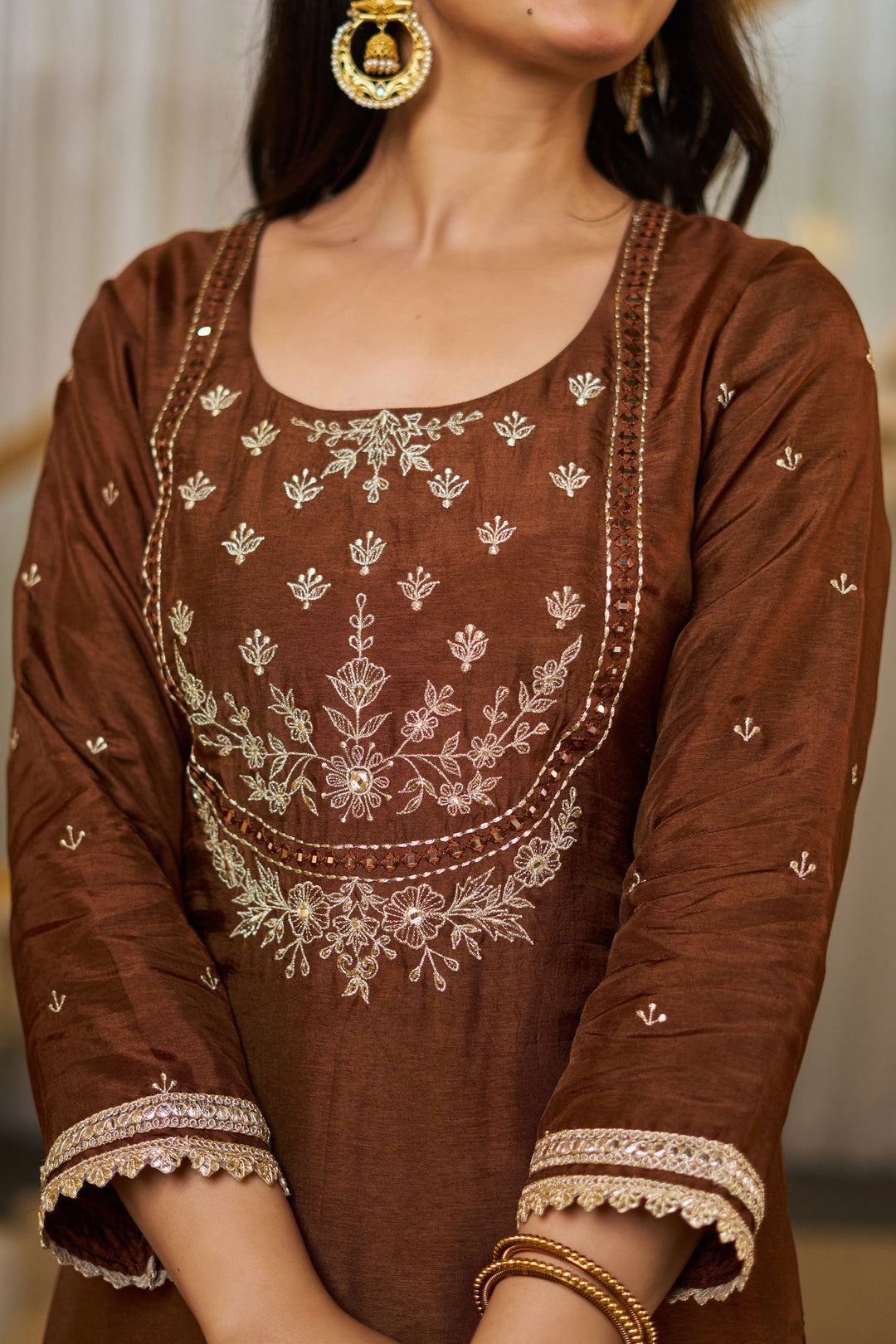 Brown Color Vichitra Silk Beautiful Readymade Salwar Suit