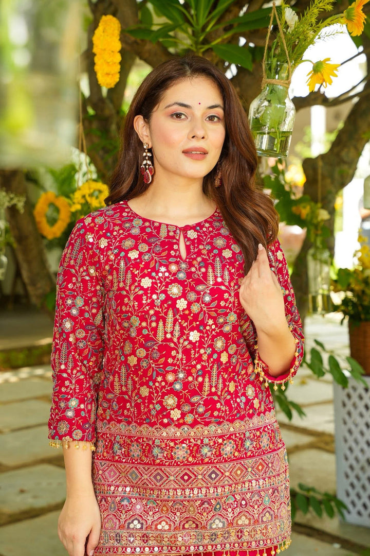 Crepe Silk Fabric Magenta Color Glamorous Co Ord Set